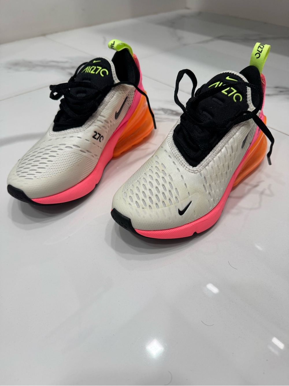 Nike Air Max 270 Youth Sneakers in White, Pink & Orange